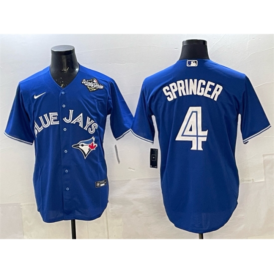 Men's Toronto Blue Jays #4 George Springer Navy 2025 World Series Home Cool Base Stitched Baseball Jersey - Ujersey