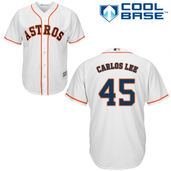 Men's Majestic Houston Astros #45 Carlos Lee Replica White Home Cool Base MLB Jersey - Ujersey