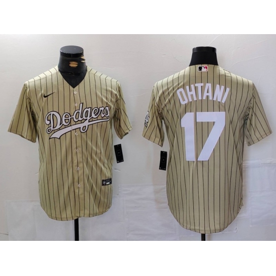 Men's Los Angeles Dodgers #17 Shohei Ohtani Cream Pinstripe Cool Base Stitched Jersey - Ujersey