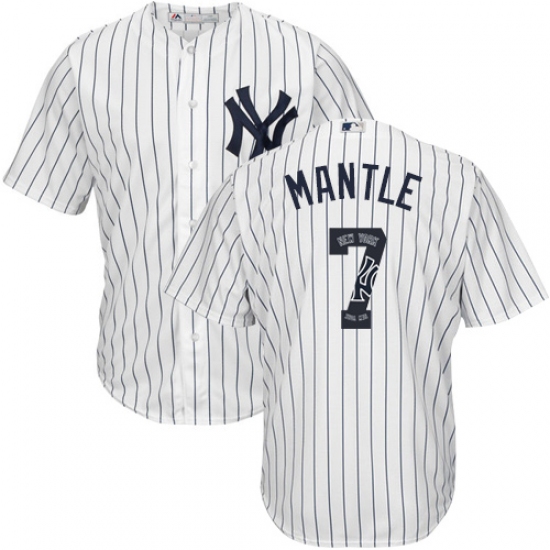 Men's Majestic New York Yankees #7 Mickey Mantle Authentic White Team Logo Fashion MLB Jersey - Ujersey
