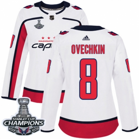 Women's Adidas Washington Capitals #8 Alex Ovechkin Authentic White Away 2018 Stanley Cup Final Champions NHL Jersey - Ujersey