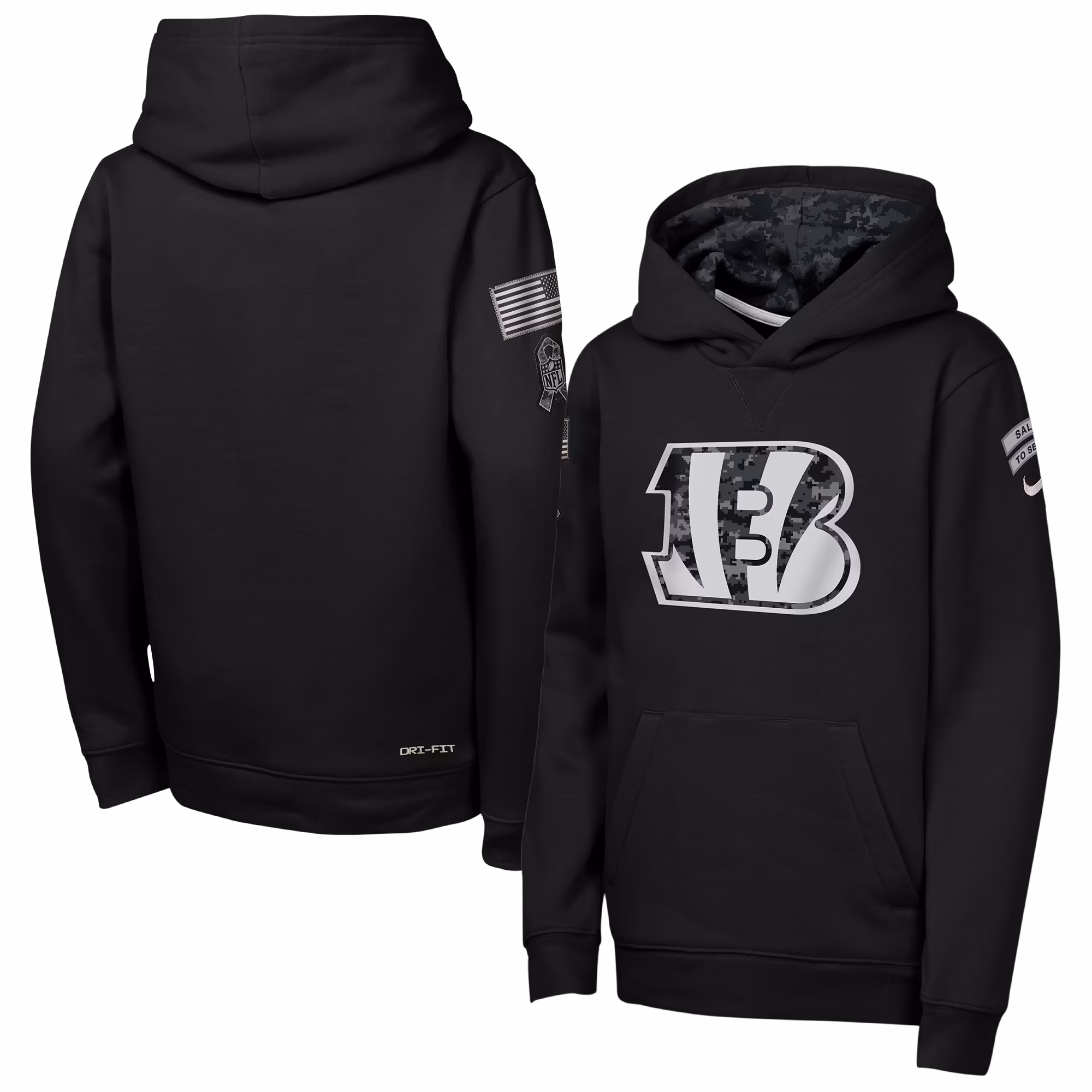 Youth Cincinnati Bengals  Nike Black 2026 Salute to Service Club Fleece Pullover Hoodie - U-jersey