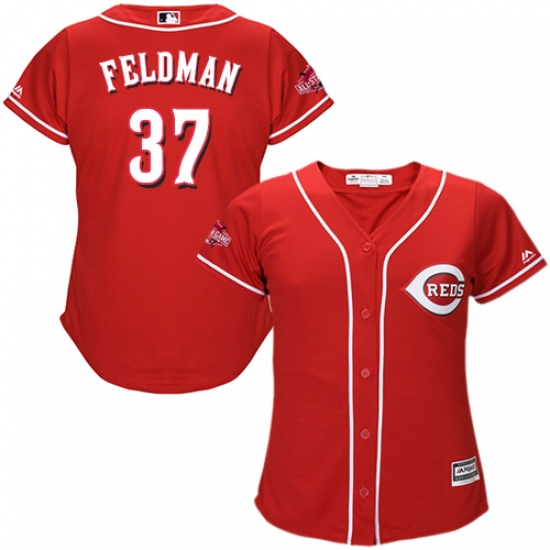 Women's Majestic Cincinnati Reds #37 Scott Feldman Authentic Red Alternate Cool Base MLB Jersey - Ujersey