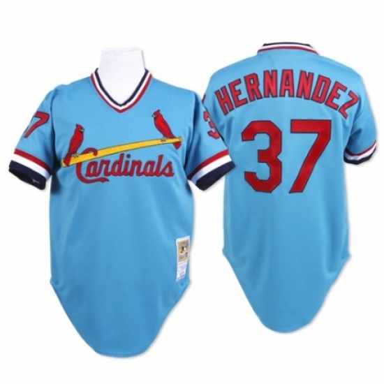Men's Mitchell and Ness St. Louis Cardinals #37 Keith Hernandez Authentic Blue Throwback MLB Jersey - Ujersey