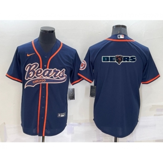 Men's Chicago Bears Navy Team Big Logo With Patch Cool Base Stitched Baseball Jersey - Ujersey