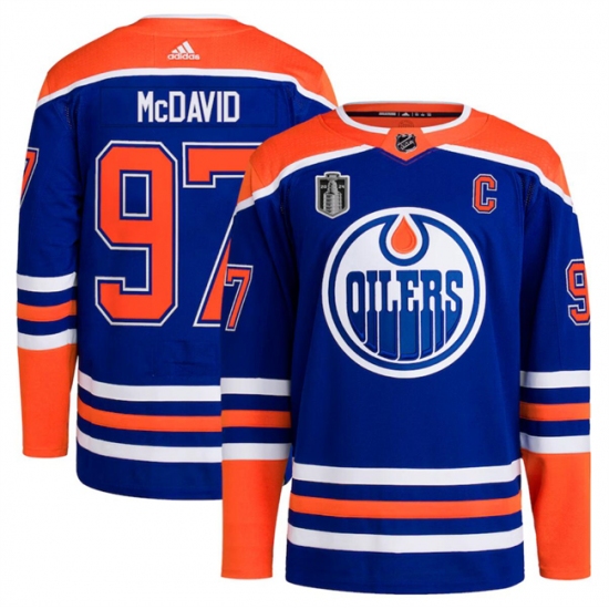 Men's Edmonton Oilers #97 Connor McDavid Royal 2024 Stanley Cup Final Stitched Jersey - Ujersey