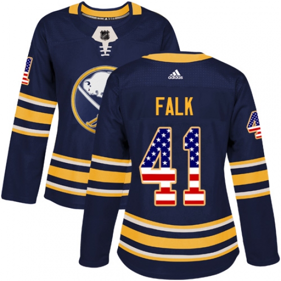 Women's Adidas Buffalo Sabres #41 Justin Falk Authentic Navy Blue USA Flag Fashion NHL Jersey - Ujersey