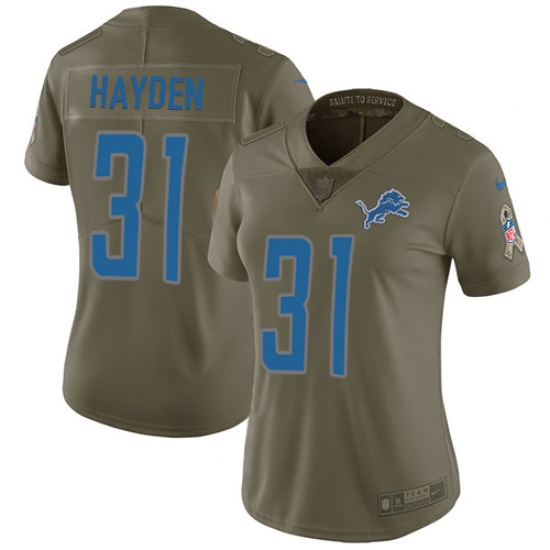 Women's Nike Detroit Lions #31 D.J. Hayden Limited Olive 2017 Salute to Service NFL Jersey