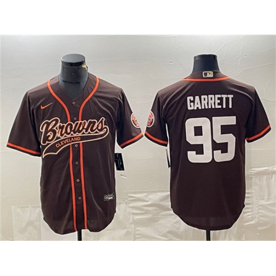 Men's Cleveland Browns #95 Myles Garrett Brown Cool Base Stitched Baseball Jersey - Ujersey