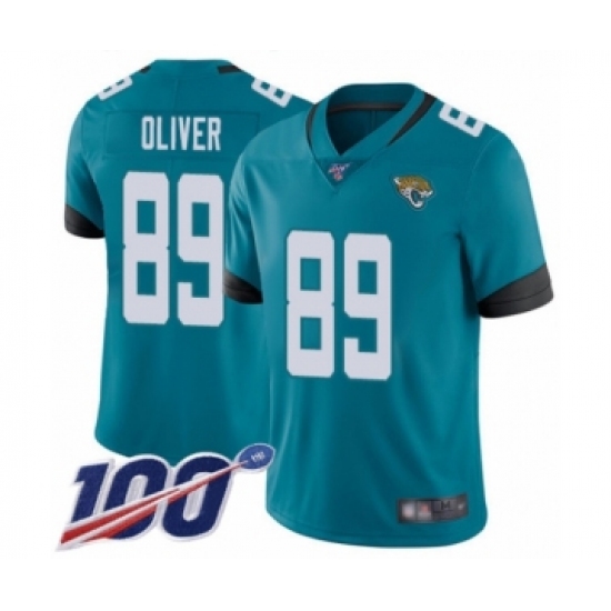 Men's Jacksonville Jaguars #89 Josh Oliver Teal Green Alternate Vapor Untouchable Limited Player 100th Season Football Jersey - Ujersey