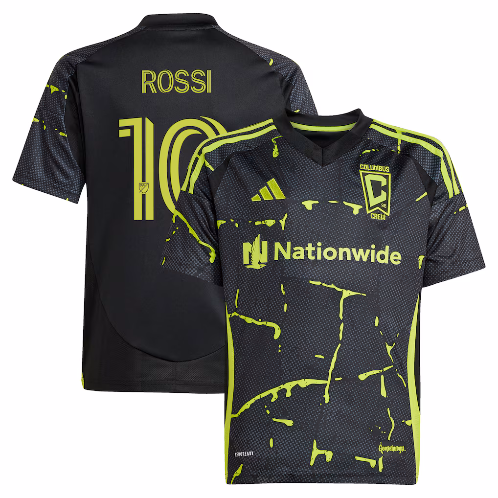 Youth Columbus Crew Diego Rossi adidas Black 2025 The Goosebumps Kit Replica Player Jersey