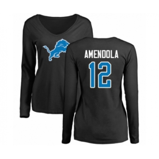Football Women's Detroit Lions #12 Danny Amendola Black Name & Number Logo Long Sleeve T-Shirt - Ujersey
