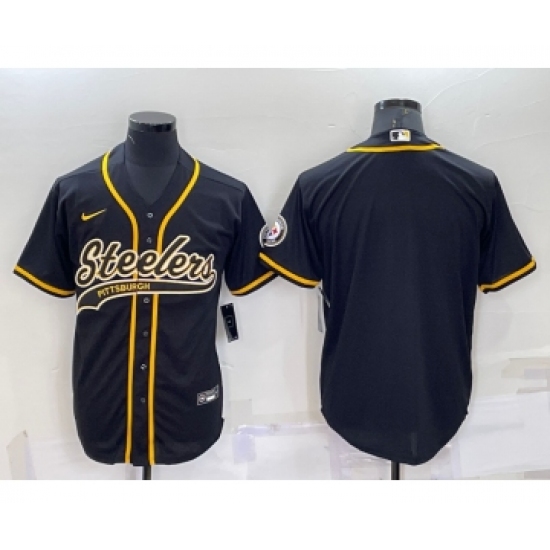 Men's Pittsburgh Steelers Blank Black With Patch Cool Base Stitched Baseball Jersey - Ujersey