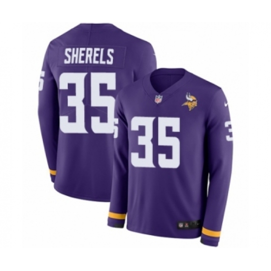 Men's Nike Minnesota Vikings #35 Marcus Sherels Limited Purple Therma Long Sleeve NFL Jersey - Ujersey