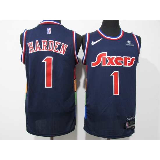 Men's Philadelphia 76ers #1 James Harden Navy 75th Anniversary Association Edition Swingman Stitched Jersey - Ujersey
