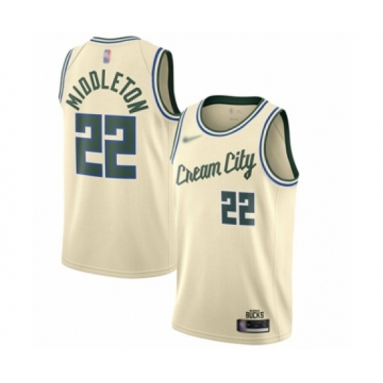 Men's Milwaukee Bucks #22 Khris Middleton Swingman Cream Basketball Jersey - 2019 20 City Edition - Ujersey