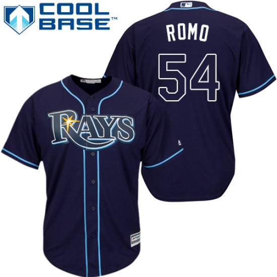 Men's Majestic Tampa Bay Rays #54 Sergio Romo Replica Navy Blue Alternate Cool Base MLB Jersey - Ujersey