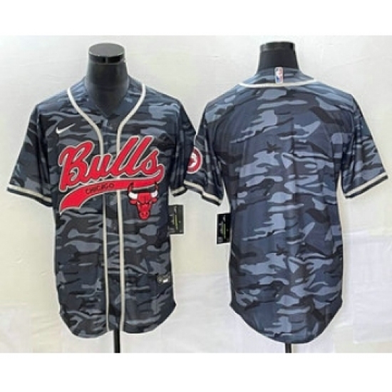Men's Chicago Bulls Blank Black Camo Cool Base Stitched Baseball Jersey