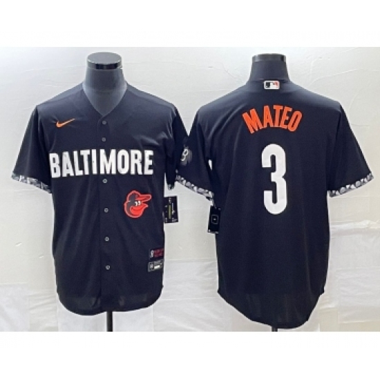 Men's Baltimore Orioles #3 Jorge Mateo Black 2023 City Connect Cool Base Stitched Jersey 1 - Ujersey