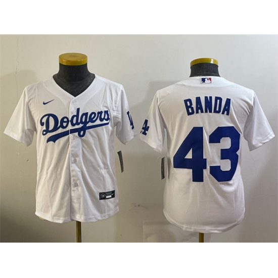 Youth Los Angeles Dodgers #43 Anthony Banda White Cool Base Stitched Baseball Jersey - Ujersey