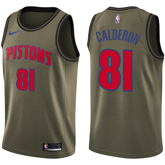 Men's Nike Detroit Pistons #81 Jose Calderon Swingman Green Salute to Service NBA Jersey - Ujersey