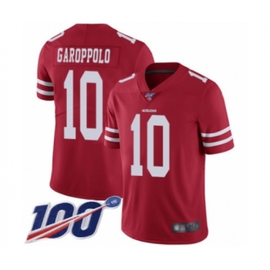 Youth San Francisco 49ers #10 Jimmy Garoppolo Red Team Color Vapor Untouchable Limited Player 100th Season Football Jersey - Ujersey