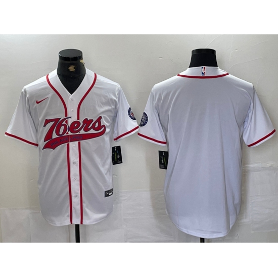 Men's Philadelphia 76ers Blank White With Cool Base Stitched Baseball Jersey - Ujersey