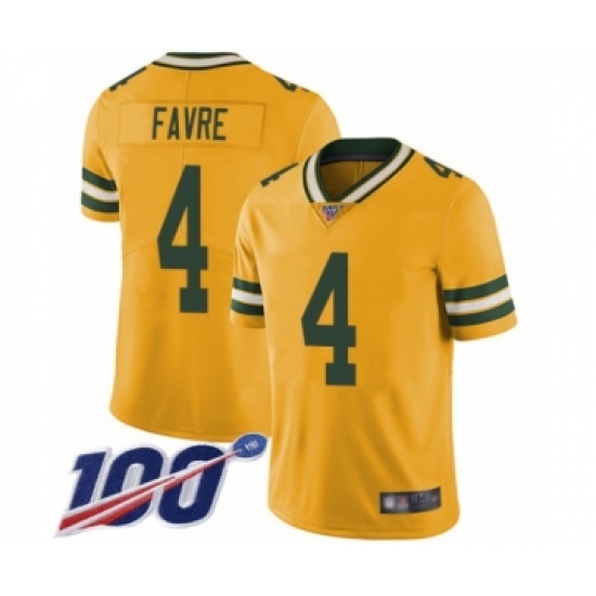 Men's Green Bay Packers #4 Brett Favre Limited Gold Rush Vapor Untouchable 100th Season Football Jersey - Ujersey