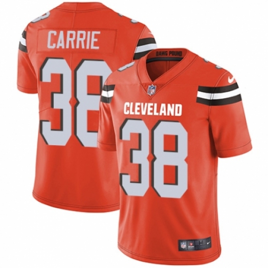 Men's Nike Cleveland Browns #38 T. J. Carrie Orange Alternate Vapor Untouchable Limited Player NFL Jersey - Ujersey