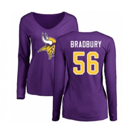 Football Women's Minnesota Vikings #56 Garrett Bradbury Purple Name & Number Logo Slim Fit Long Sleeve T-Shirt - Ujersey