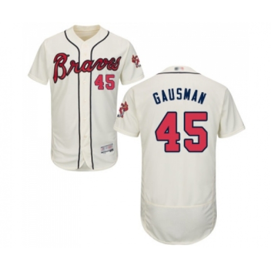 Men's Atlanta Braves #45 Kevin Gausman Cream Alternate Flex Base Authentic Collection Baseball Jersey - Ujersey