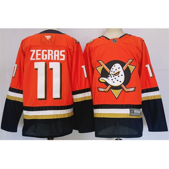Men's Anaheim Ducks #11 Trevor Zegras Orange Black 2024-25 Stitched Jersey - Ujersey