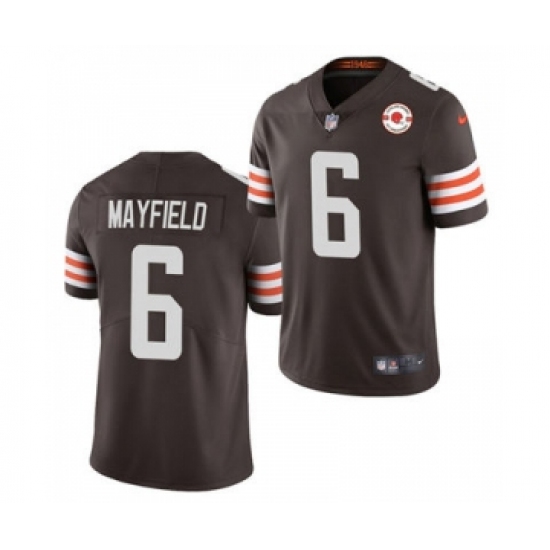 Men's Cleveland Browns #6 Baker Mayfield 2021 Brown 75th Anniversary Patch Vapor Untouchable Limited Jersey - Ujersey