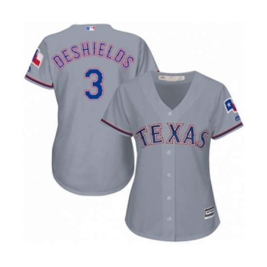 Women's Texas Rangers #3 Delino DeShields Jr. Authentic Grey Road Cool Base Baseball Player Jersey - Ujersey