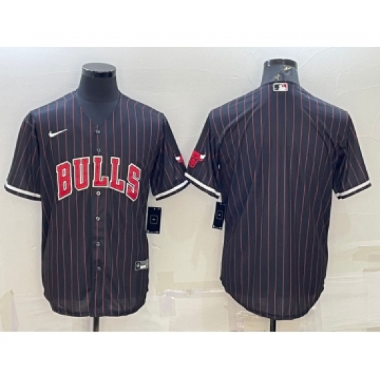 Men's Chicago Bulls Blank Black Cool Base Stitched Baseball Jersey - Ujersey