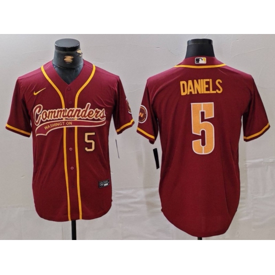 Men's Washington Commanders #5 Jayden Daniels Burgundy Cool Base Stitched Baseball Jerseys