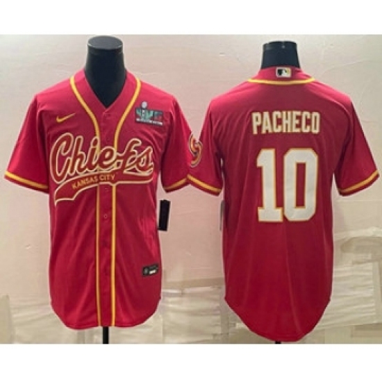 Men's Kansas City Chiefs #10 Isiah Pacheco Red With Super Bowl LVII Patch Cool Base Stitched Baseball Jersey - Ujersey