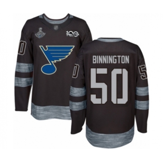 Men's St. Louis Blues #50 Jordan Binnington Authentic Black 1917-2017 100th Anniversary 2019 Stanley Cup Champions Hockey Jersey - Ujersey