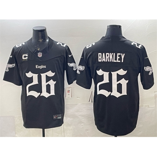 Men's Philadelphia Eagles #26 Saquon Barkley Black 2025 F.U.S.E. 'Gothic Philly Edition' With 3-Star C Vapor Limited Stitched Football Jersey - Ujersey
