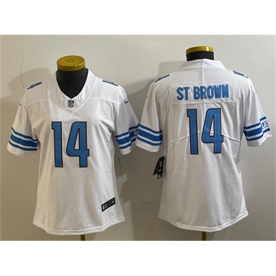Women's Detroit Lions #14 Amon-Ra St. Brown White Vapor Limited Stitched Football Jersey - Ujersey