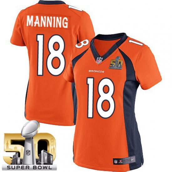 Women's Nike Denver Broncos #18 Peyton Manning Limited Orange Team Color Super Bowl 50 Bound NFL Jersey - Ujersey