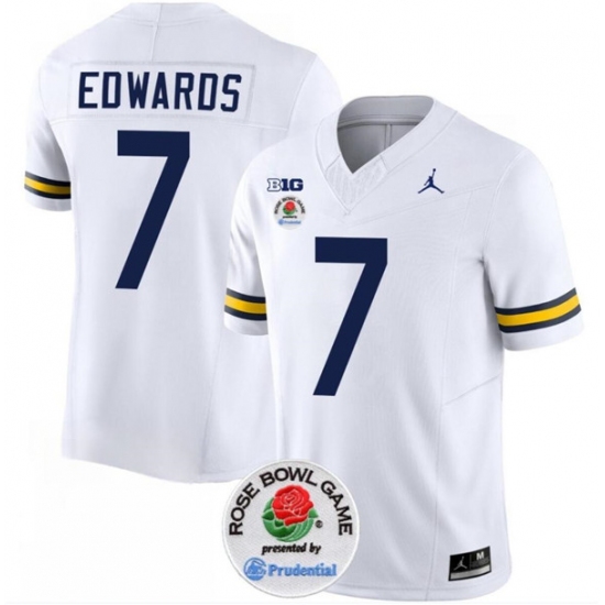Men's Michigan Wolverines #7 Donovan Edwards 2023 F.U.S.E. White Rose Bowl Stitched Jersey - Ujersey