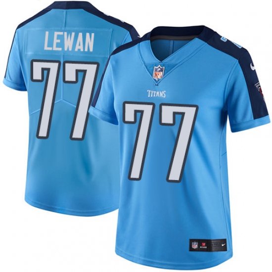 Women's Nike Tennessee Titans #77 Taylor Lewan Limited Light Blue Rush Vapor Untouchable NFL Jersey - Ujersey
