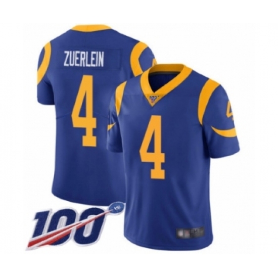 Men's Los Angeles Rams #4 Greg Zuerlein Royal Blue Alternate Vapor Untouchable Limited Player 100th Season Football Jersey - Ujersey