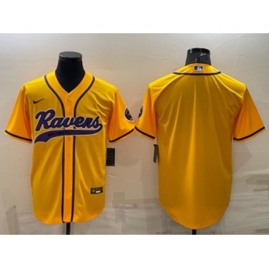 Men's Baltimore Ravens Blank Yellow With Patch Cool Base Stitched Baseball Jersey - Ujersey
