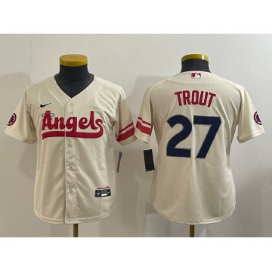 Youth Los Angeles Angels #27 Mike Trout Cream 2022 City Connect Cool Base Stitched Jersey - Ujersey