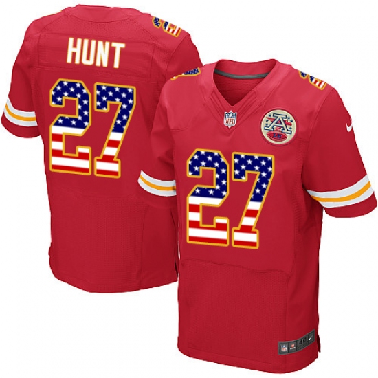 Men's Nike Kansas City Chiefs #27 Kareem Hunt Elite Red Home USA Flag Fashion NFL Jersey - ujerseystore