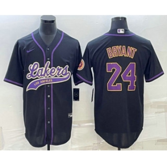 Men's Los Angeles Lakers #24 Kobe Bryant Black With Cool Base Stitched Baseball Jersey - Ujersey