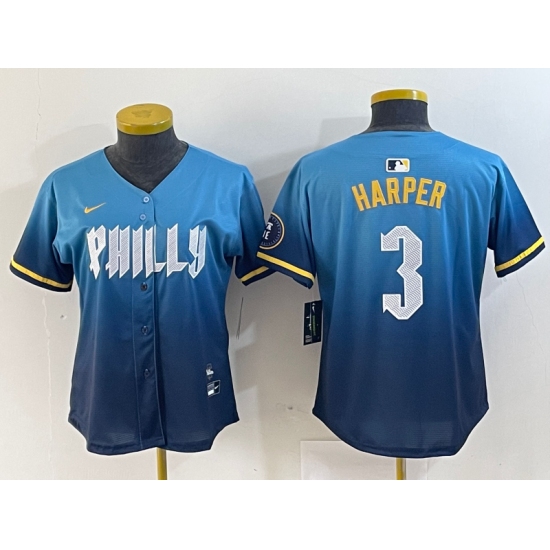 Women's Philadelphia Phillies #3 Bryce Harper Blue 2024 City Connect Limited Stitched Jersey - Ujersey