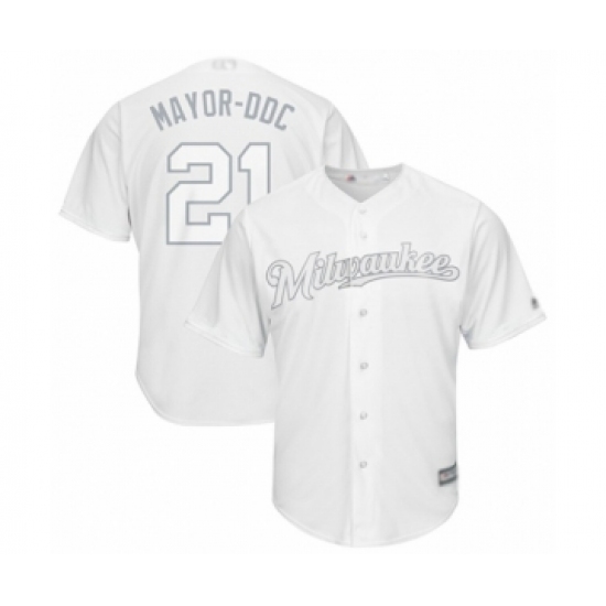 Men's Milwaukee Brewers #21 Travis Shaw  Mayor-DDC  Authentic White 2019 Players Weekend Baseball Jersey - Ujersey